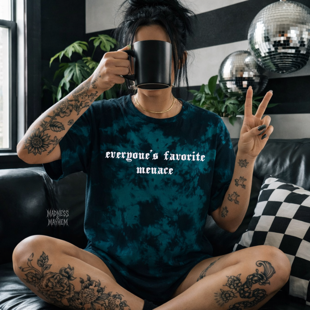 Teal Favorite menace embroidered tie dye T-shirt