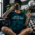 Teal coffee & cuss words embroidered tie dye T-shirt