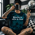 Teal coffee & chaos embroidered tie dye T-shirt