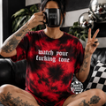 Red watch your tone embroidered tie dye T-shirt