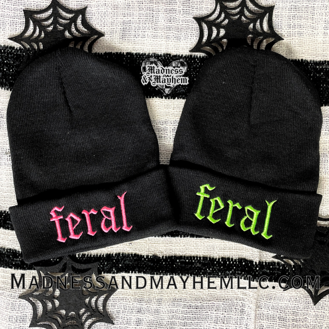 Neon Pink Feral embroidered beanie