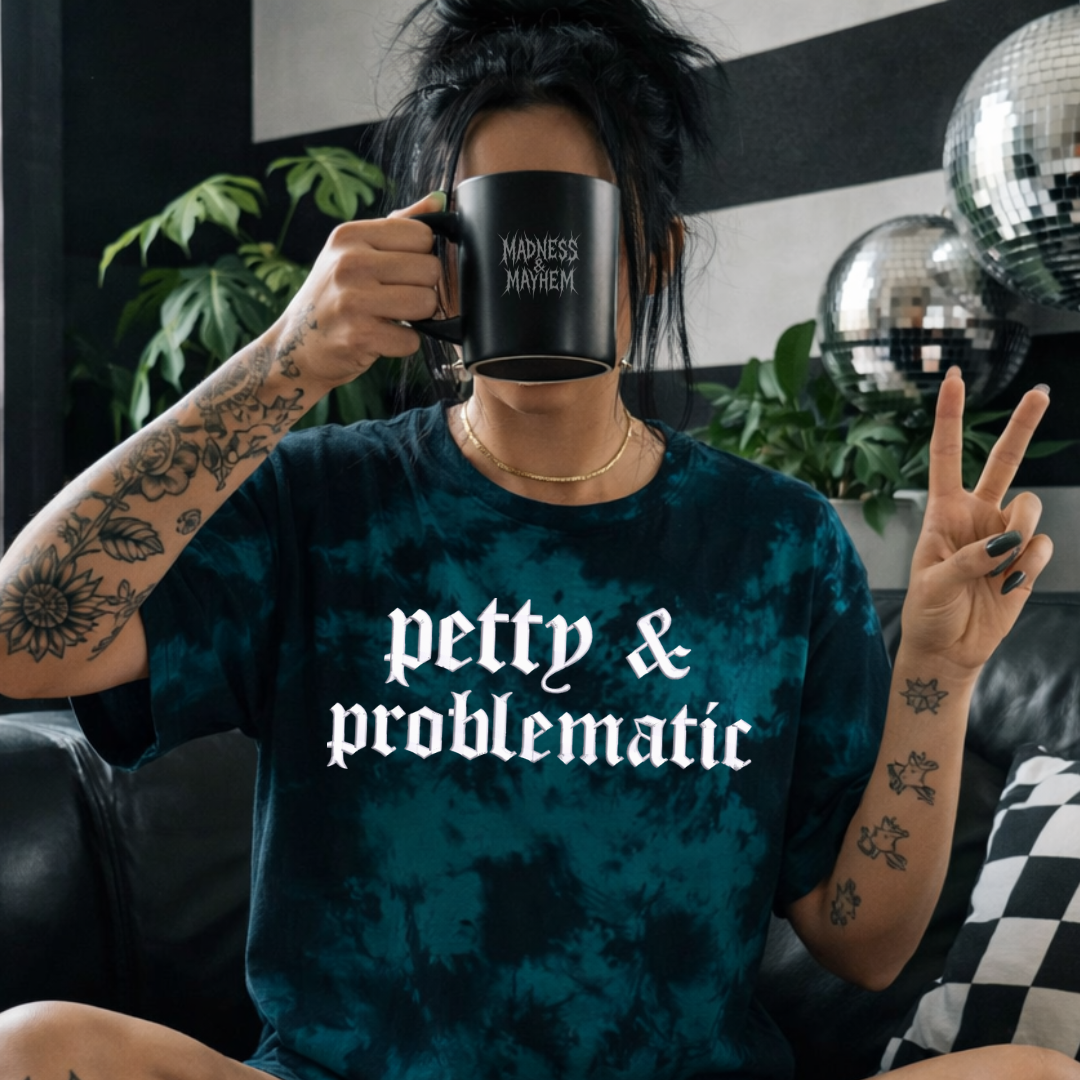 Teal petty & problematic embroidered tie dye T-shirt