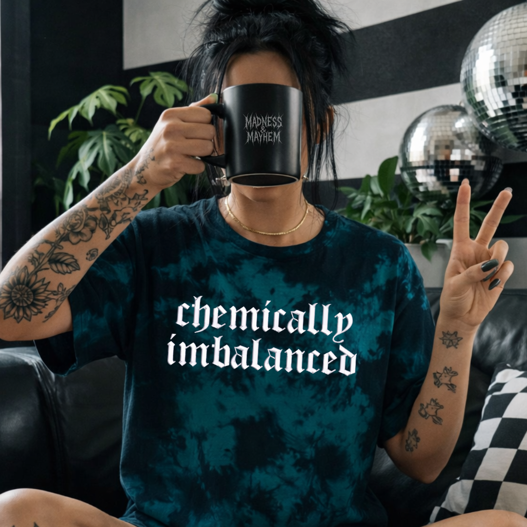 Teal chemically imbalanced embroidered tie dye T-shirt