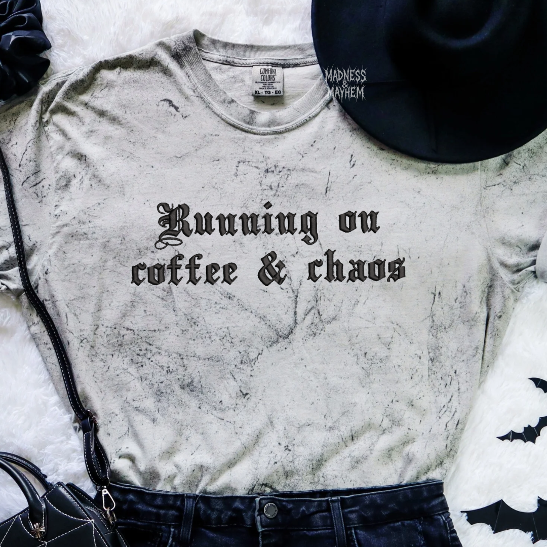 Coffee & chaos embroidered color blast tshirt