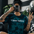 Teal rabies embroidered tie dye T-shirt