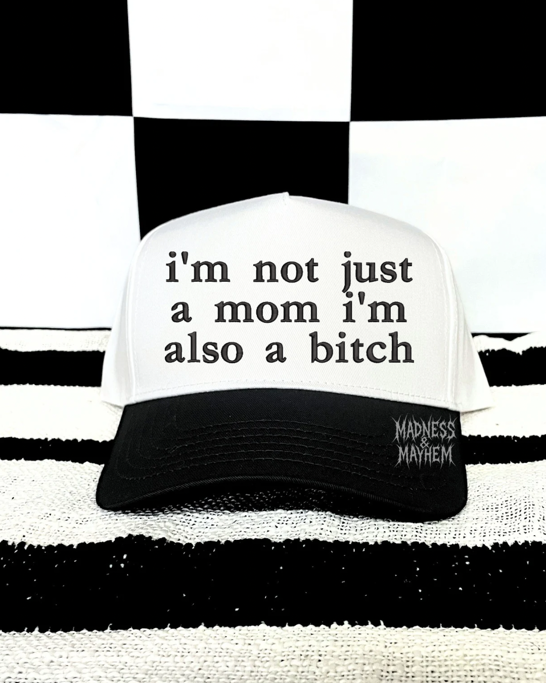 Not just a mom embroidered hat (black/white)