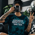 Teal expensive difficult talks back embroidered tie dye T-shirt