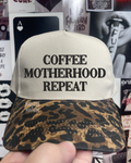Coffee motherhood repeat Leopard embroidered hat