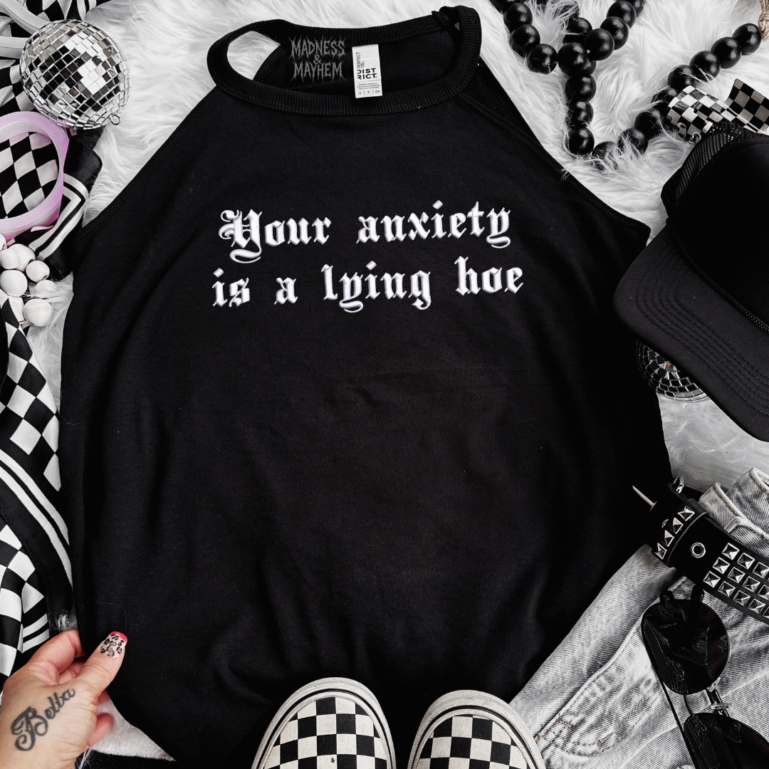 Anxiety embroidered rockstar tank