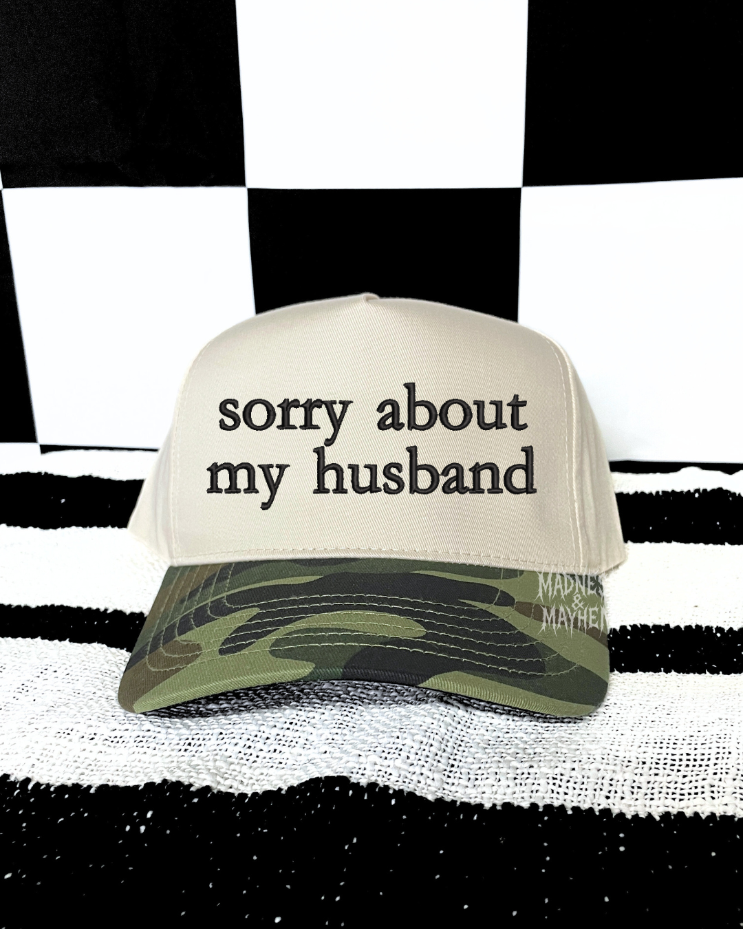 Sorry about my husband camo embroidered Hat