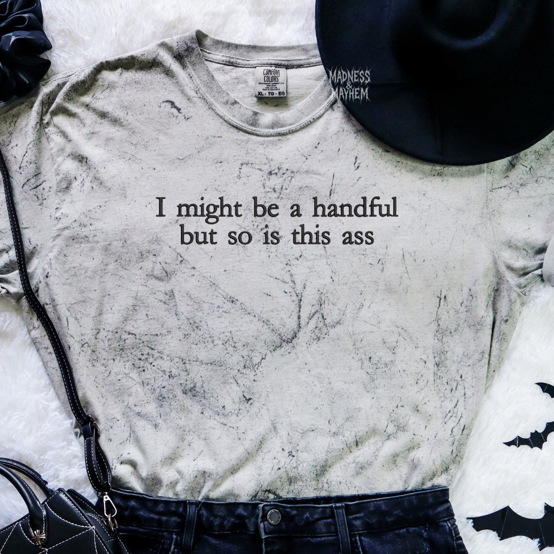 I might be a handful embroidered color blast tshirt