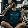 Teal i might be a handful embroidered tie dye T-shirt