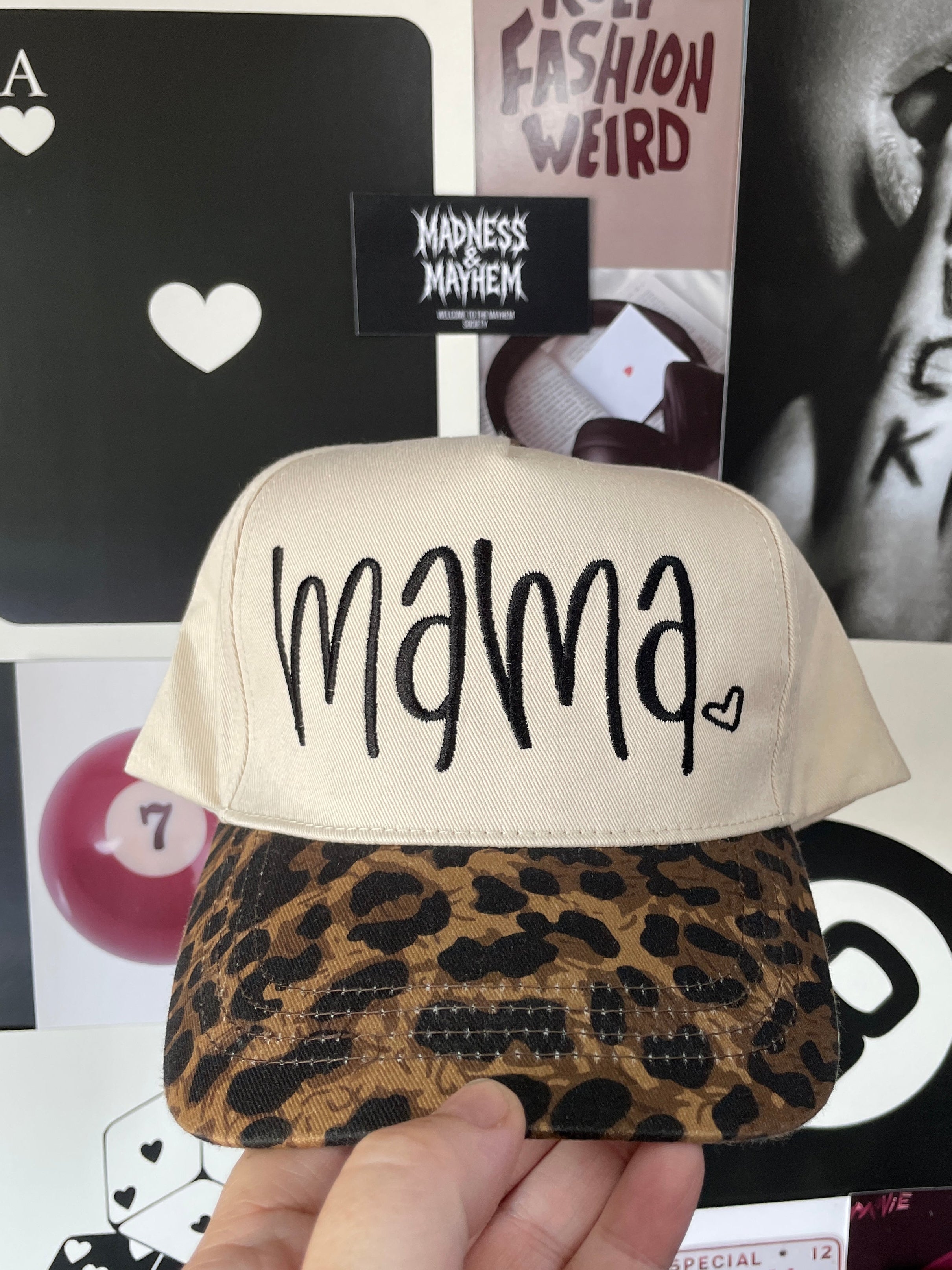 Mama heart Leopard embroidered hat