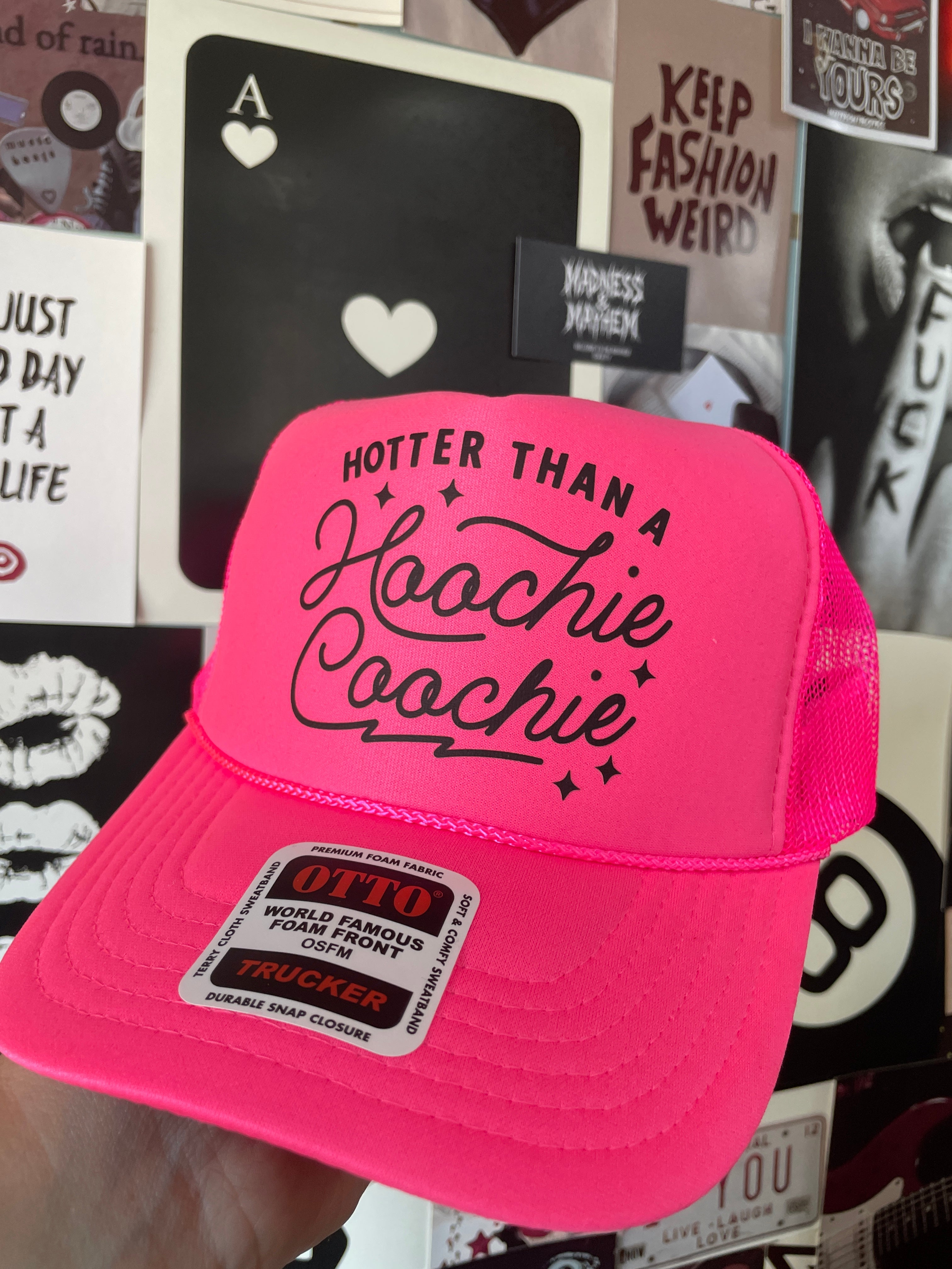 Neon pink Hotter than a hoochie Trucker Hat