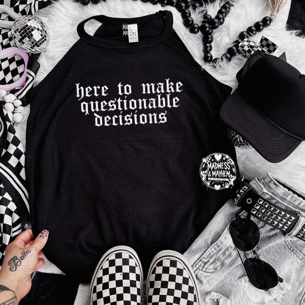 Questionable decisions embroidered rockstar tank