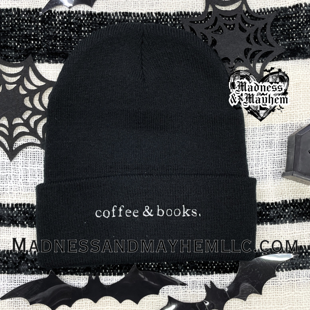 Coffee & books embroidered beanie