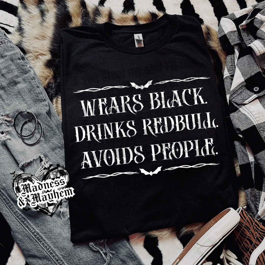 Wears black Redbull Shirt