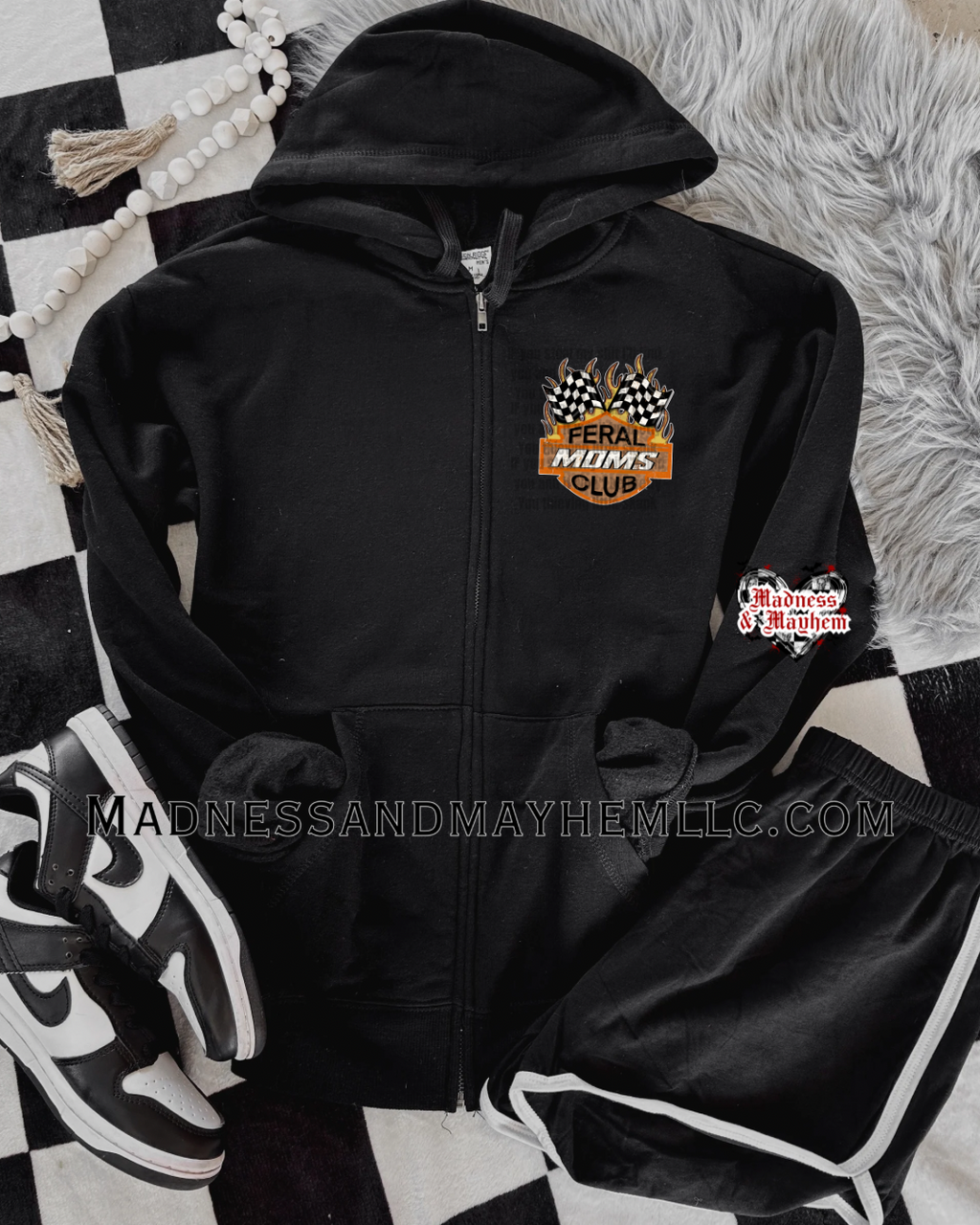 Feral moms club zip up hoodie