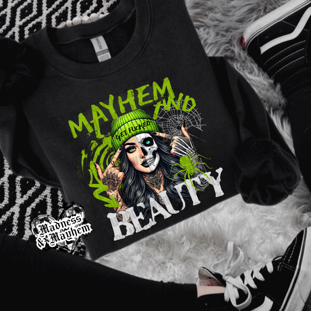 Mayhem & beauty crew neck sweatshirt (finished product)