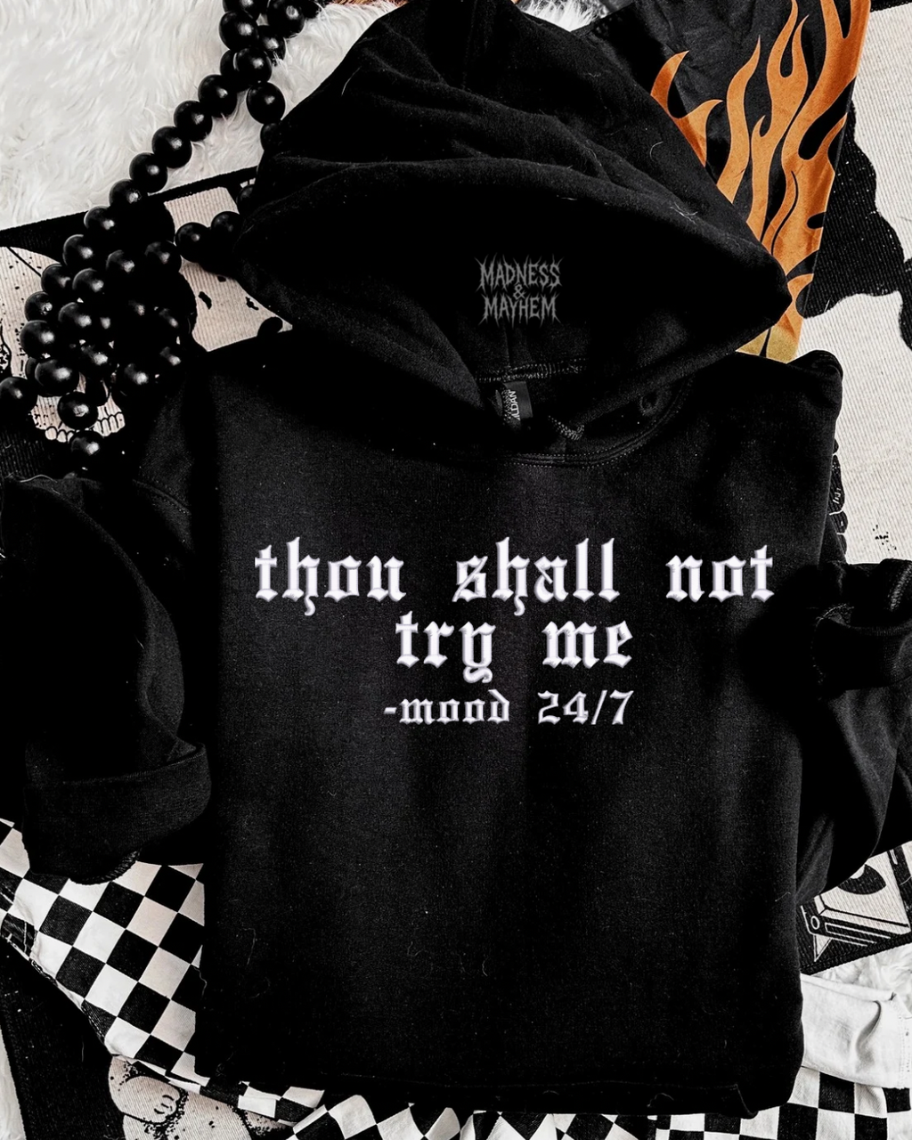 Thou shall not try me Embroidered Hoodie