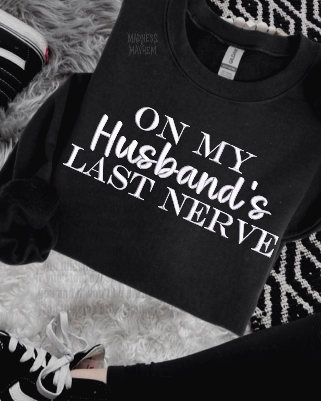 On my husband’s last never embroidered sweatshirt