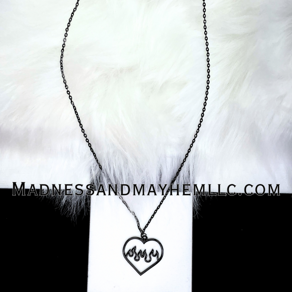Black Flame Heart Necklace