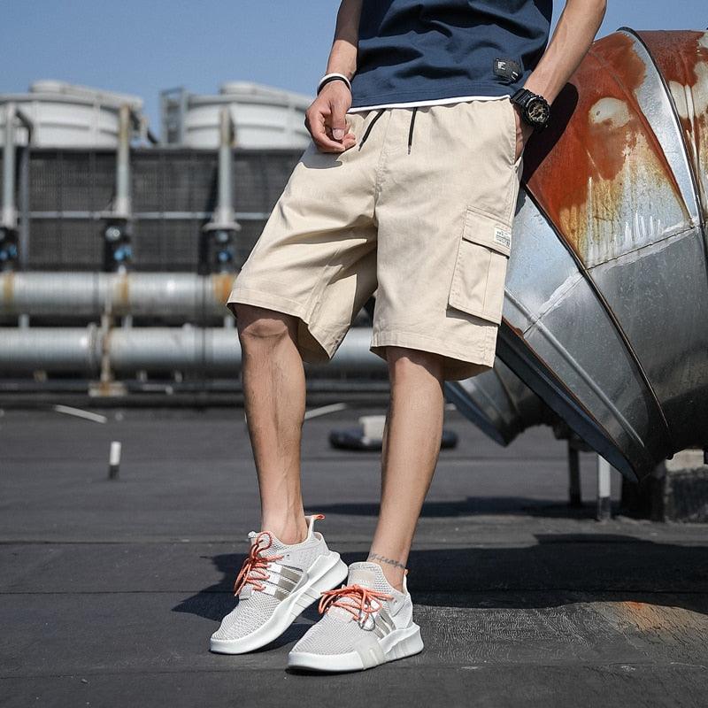 Men Shorts Casual Loose Sports Pants Overalls Men New Summer Fashion Beach Pants High Quality Shorts Men Summer Men's Outdoor Cargo Shorts Pocket Cotton Casual Half Pants Mid Waist Drawstring Loose Shorts