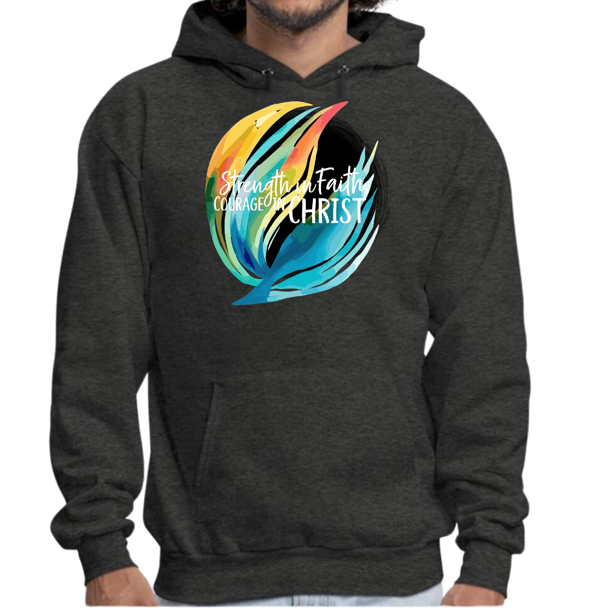 Mens Graphic Hoodie Strength in Faith - Courage in Christ