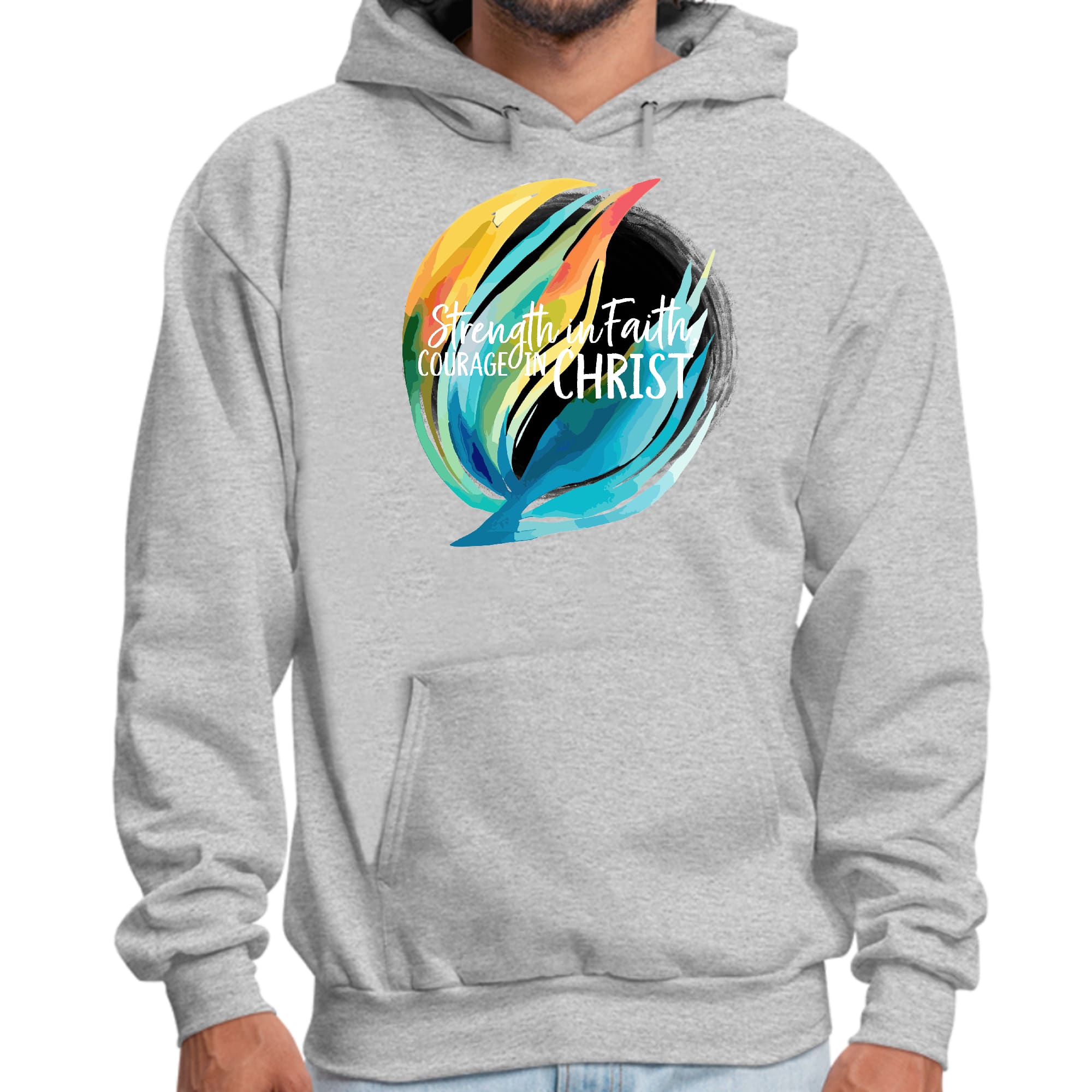 Mens Graphic Hoodie Strength in Faith - Courage in Christ