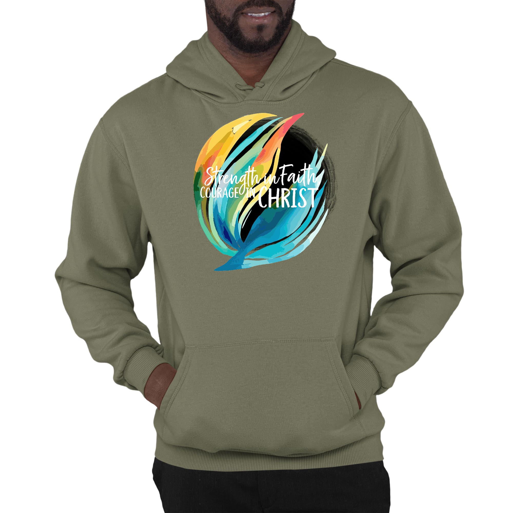 Mens Graphic Hoodie Strength in Faith - Courage in Christ