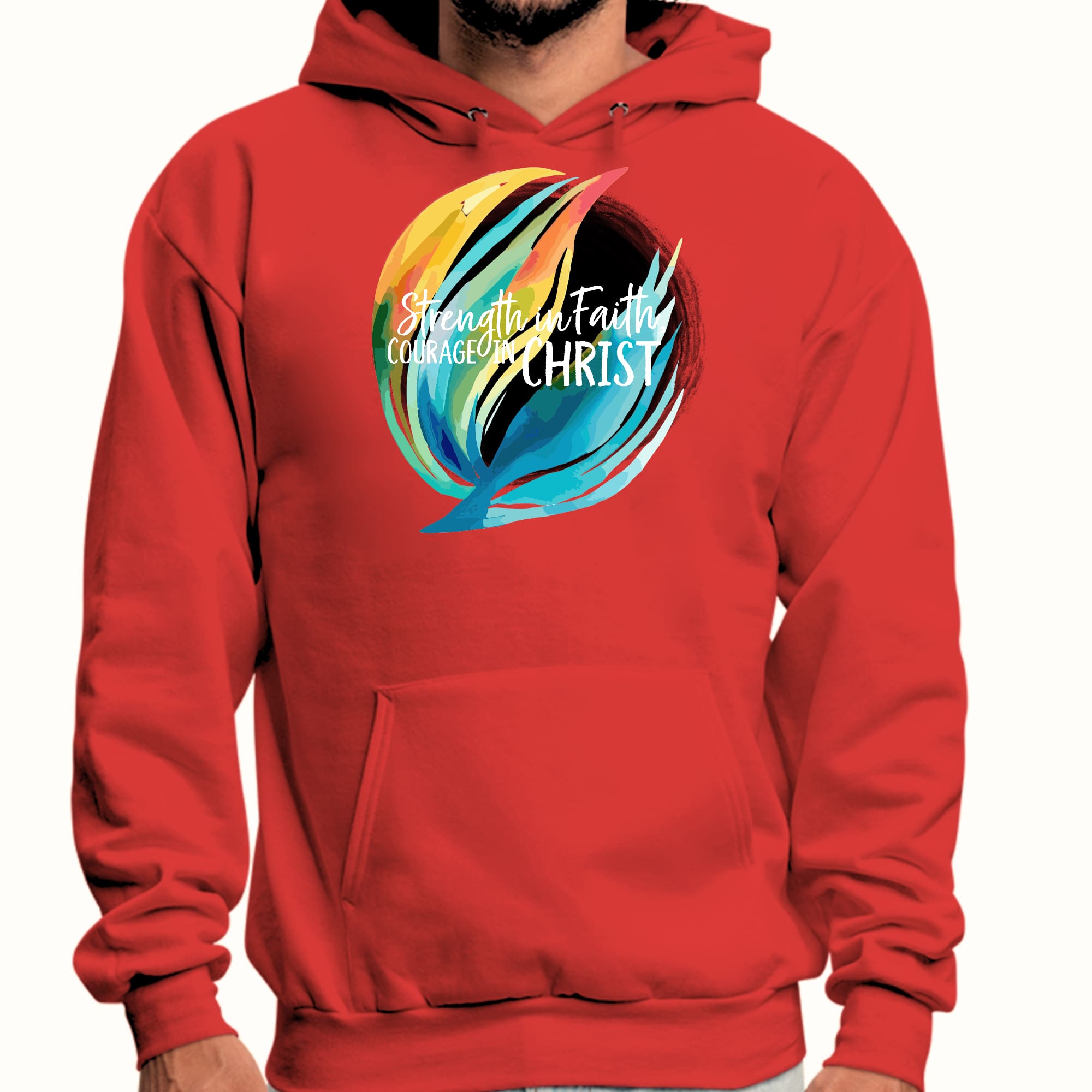 Mens Graphic Hoodie Strength in Faith - Courage in Christ