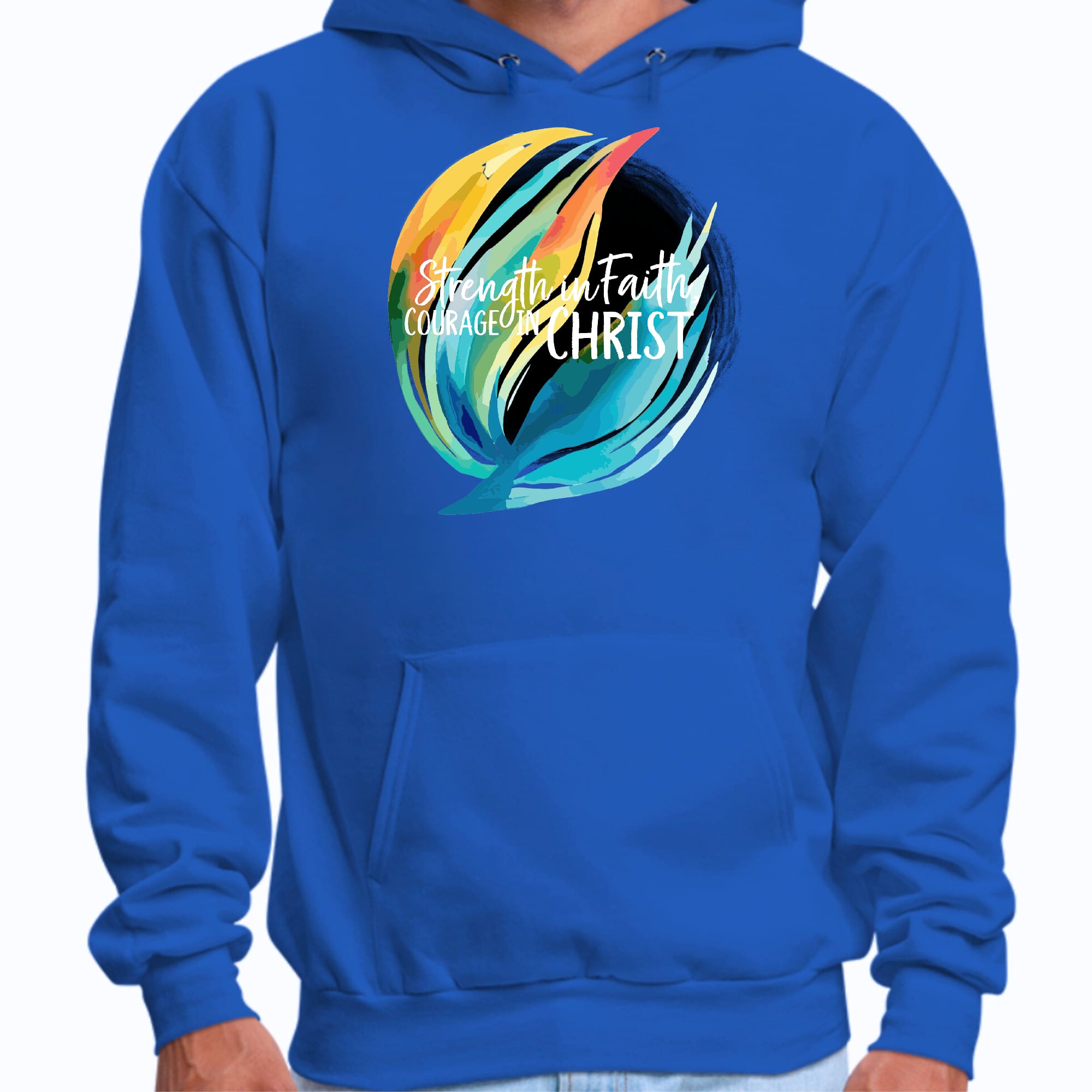 Mens Graphic Hoodie Strength in Faith - Courage in Christ